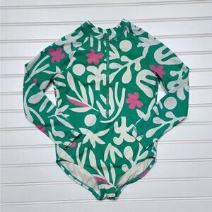 Hanna Andersson Girls One-Piece Rashguard Swimsuit Size 5 Green